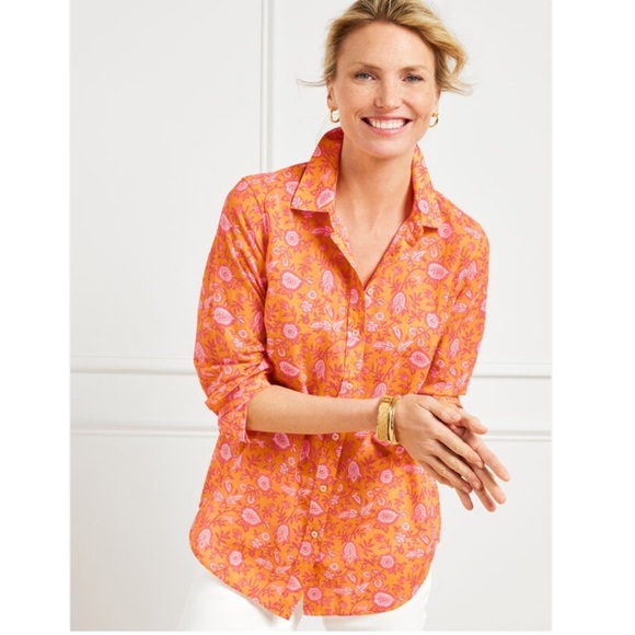 Talbots Tops - Talbots Climbing Jacobean Orange Floral Button Down